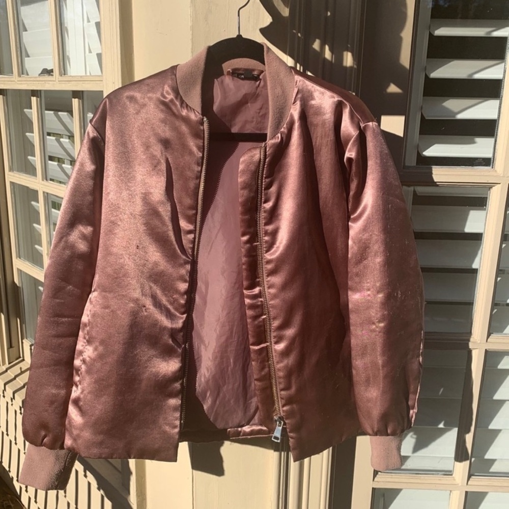 Topshop Rose Gold Bomber Jacket Satin Finish